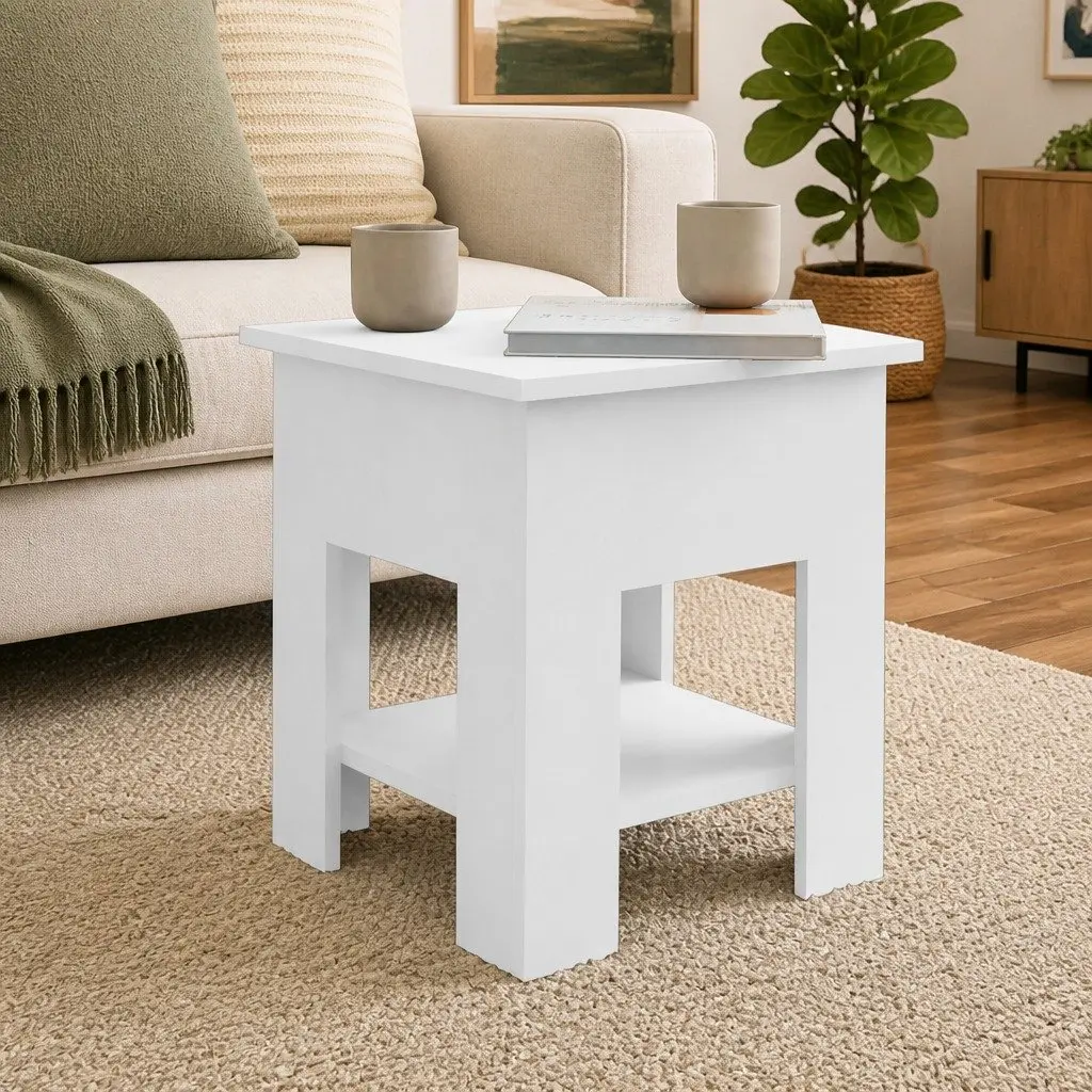 Coffee Table Modern White 40x40x42cm Engineered Wood with Storage Shelf