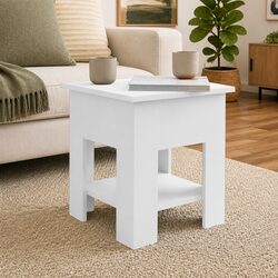 Modern White Coffee Table with Storage Shelf 40x40x42cm