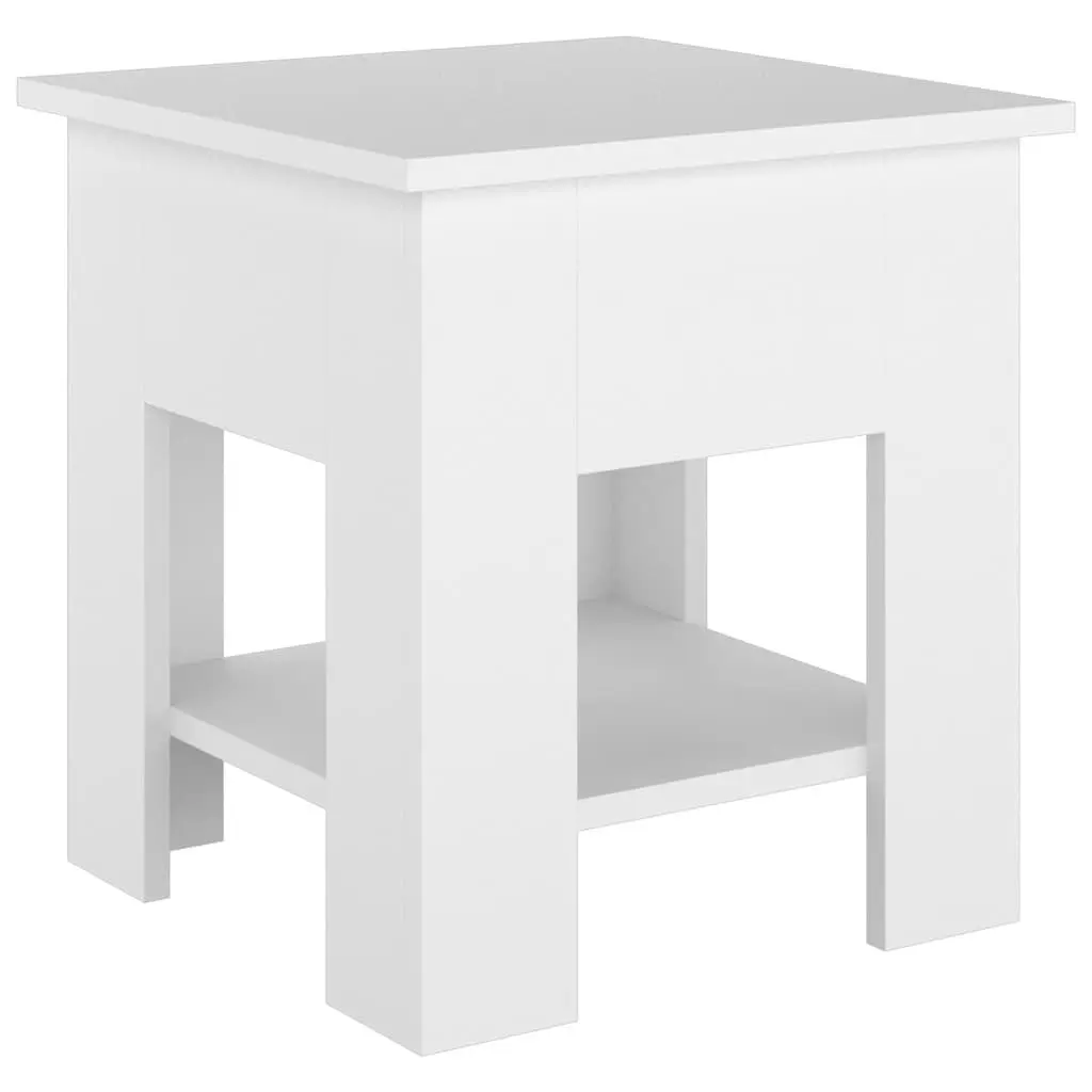 Coffee Table Modern White 40x40x42cm Engineered Wood with Storage Shelf