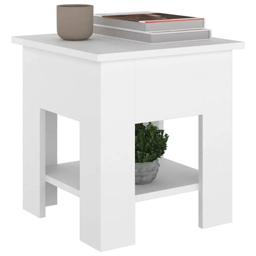 Coffee Table Modern White 40x40x42cm Engineered Wood with Storage Shelf