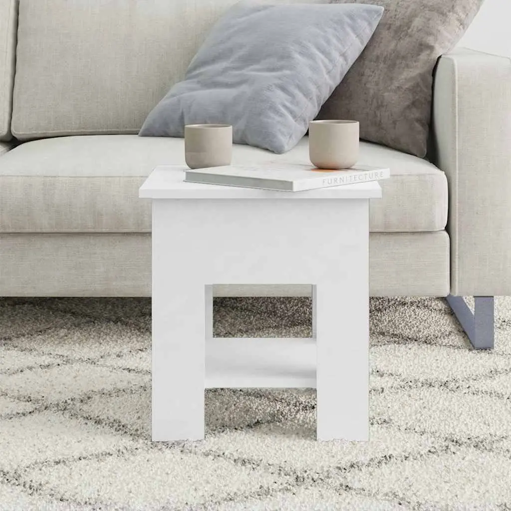 Coffee Table Modern White 40x40x42cm Engineered Wood with Storage Shelf