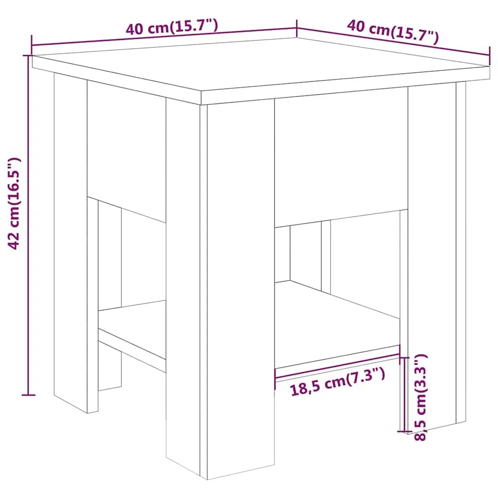 Coffee Table Modern White 40x40x42cm Engineered Wood with Storage Shelf