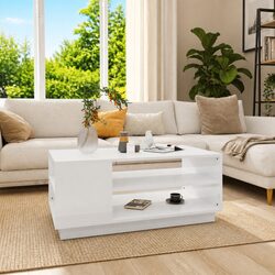 White Modern Coffee Table with Storage Shelves