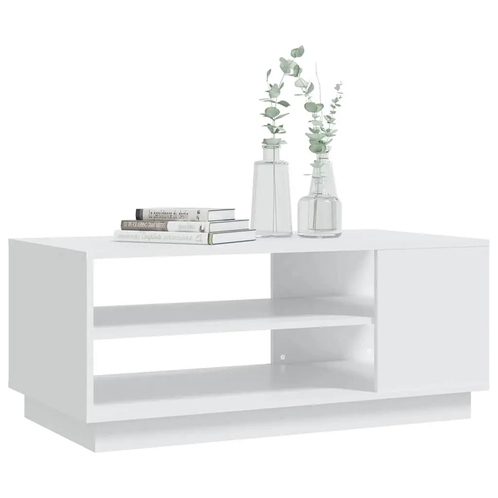 White Modern Coffee Table with Storage Shelves