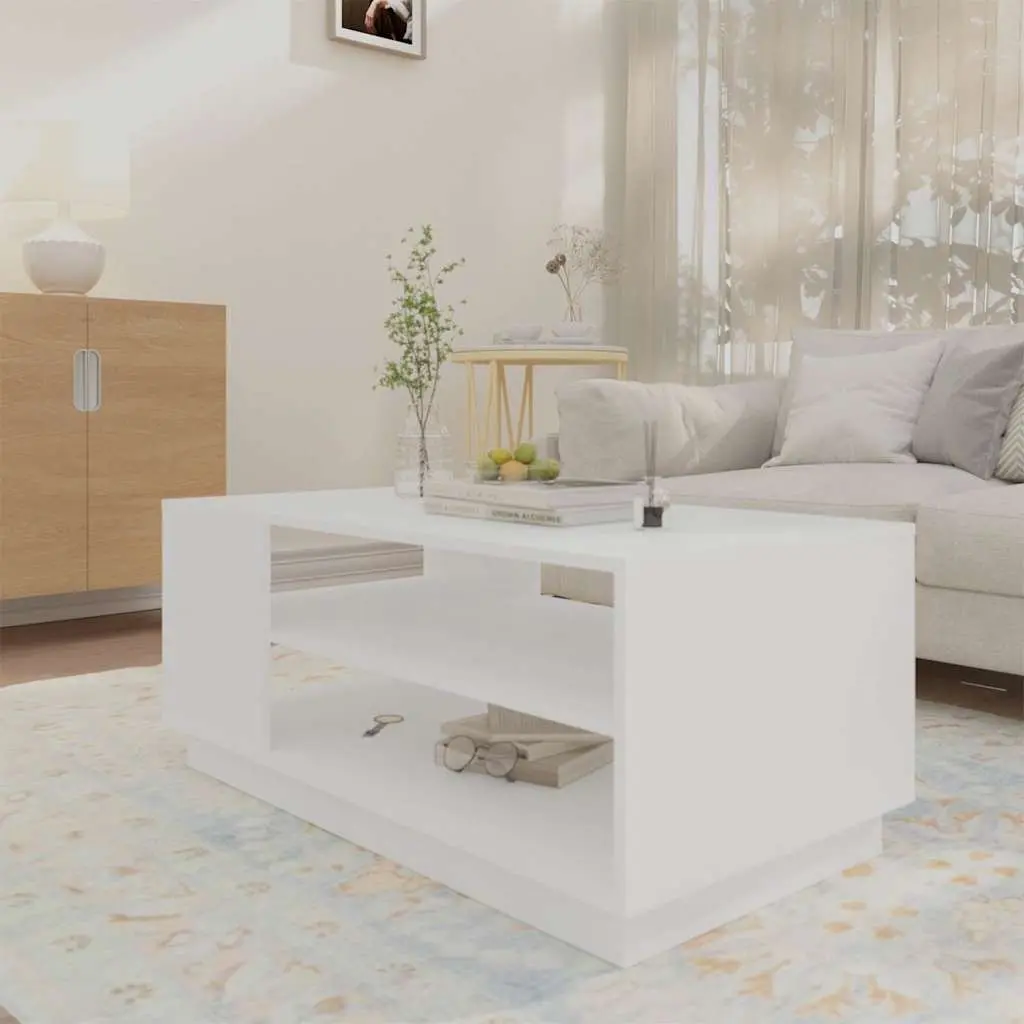 White Modern Coffee Table with Storage Shelves