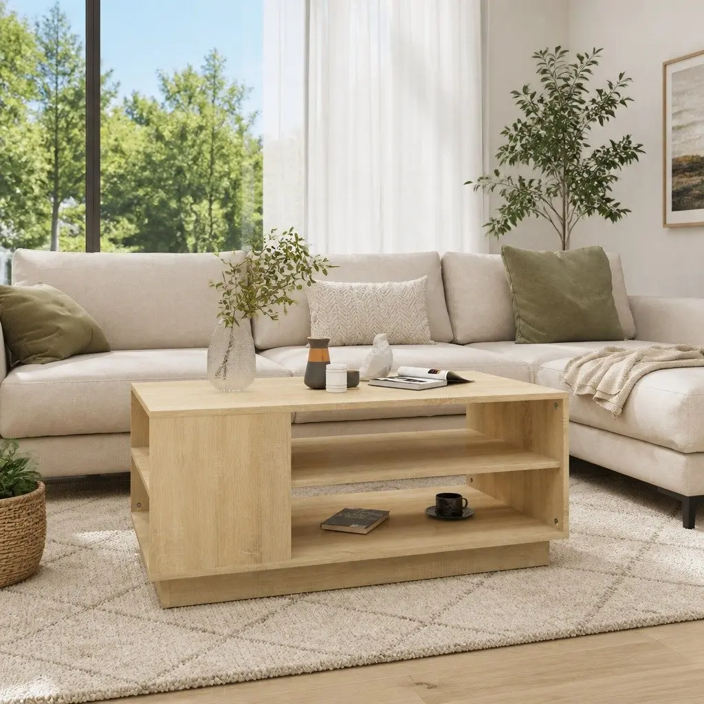 Brown Coffee Table with Storage Shelves