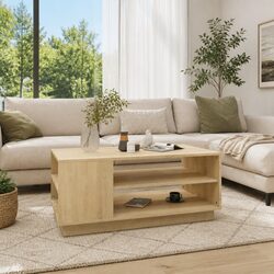 Modern Brown Coffee Table with Storage Shelves