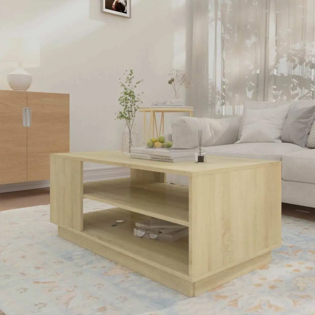 Brown Coffee Table with Storage Shelves