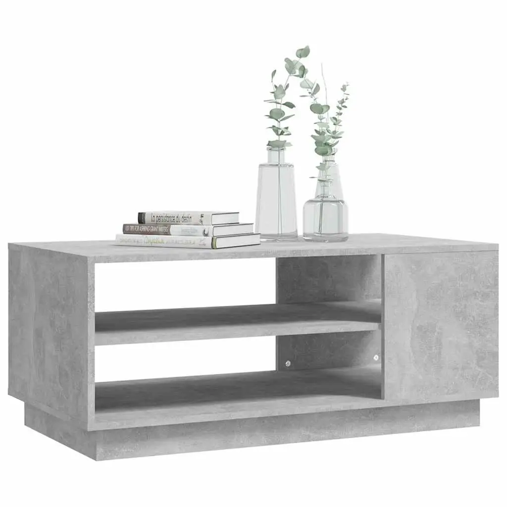 Grey Coffee Table with Storage Shelves Modern Design Living Room Accent