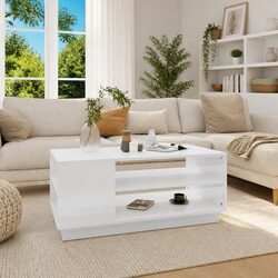 Elegant White High Gloss Coffee Table with Storage