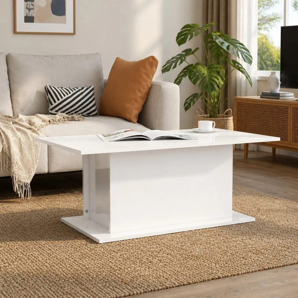 Coffee Table High Gloss White Modern 102x55.5x40cm Engineered Wood