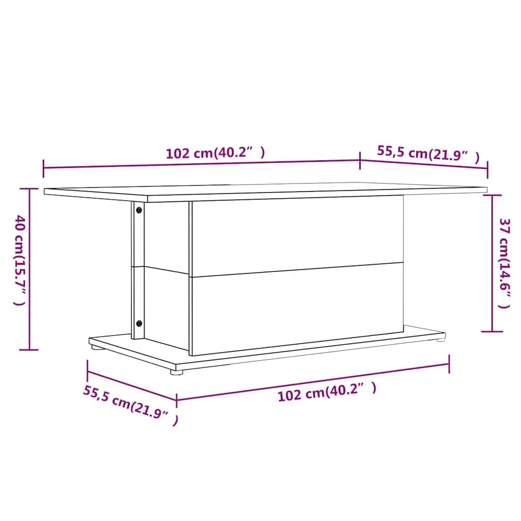Coffee Table High Gloss White Modern 102x55.5x40cm Engineered Wood