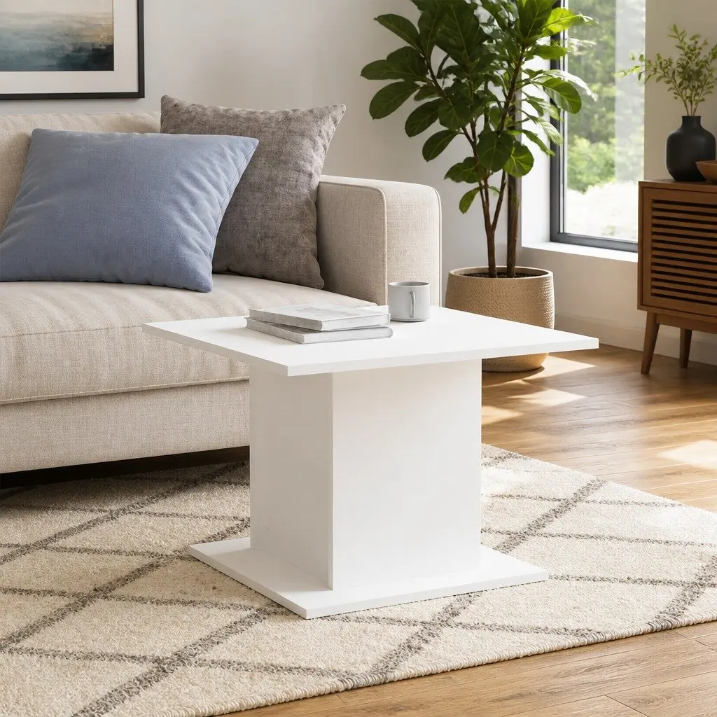 Living Room Coffee Table Modern White Engineered Wood 55.5x55.5x40cm