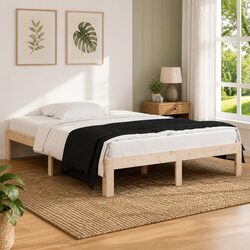 Brown Solid Pine Wood Double Bed Frame 135x190 cm
