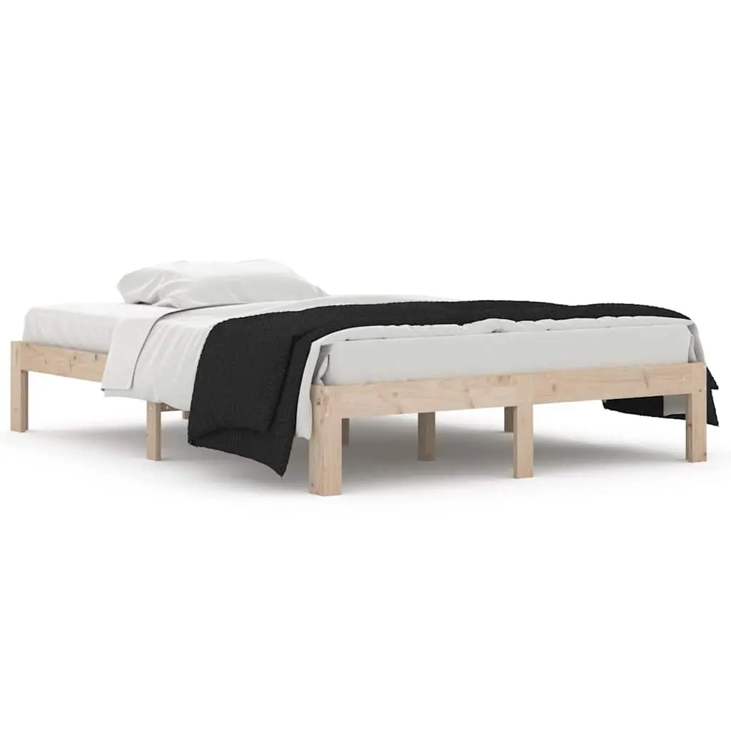 Brown Solid Pine Wood Double Bed Frame 135x190 cm