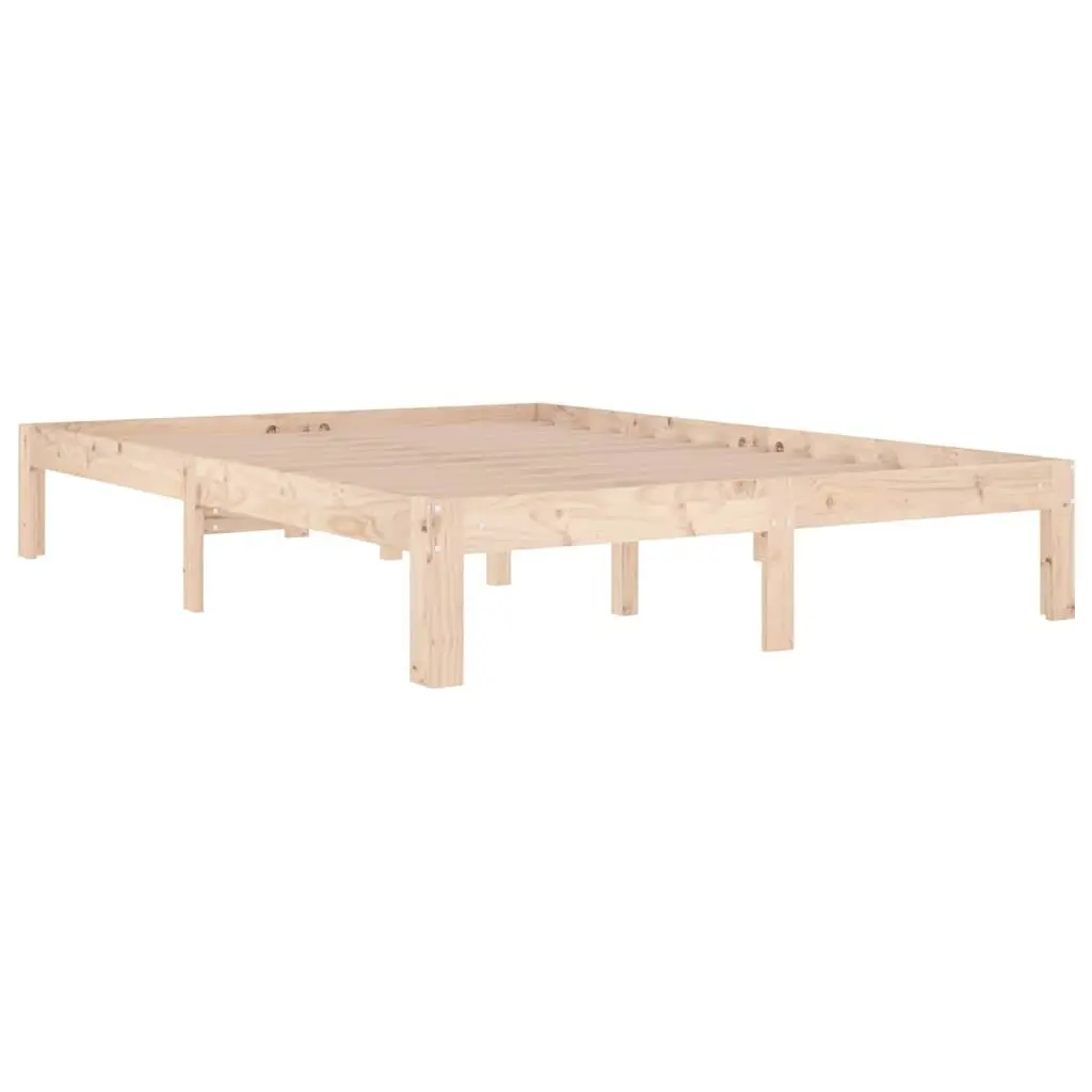 Brown Solid Pine Wood Double Bed Frame 135x190 cm
