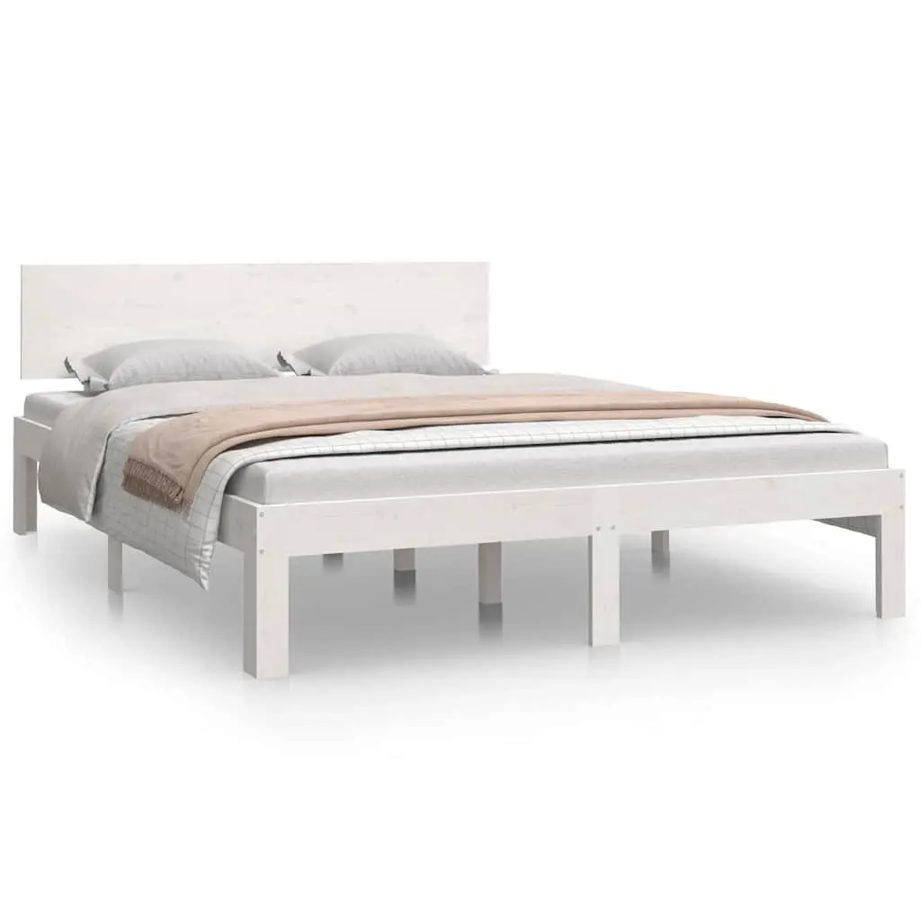 White Wooden Bed Frame 150x200cm Solid Pine Modern