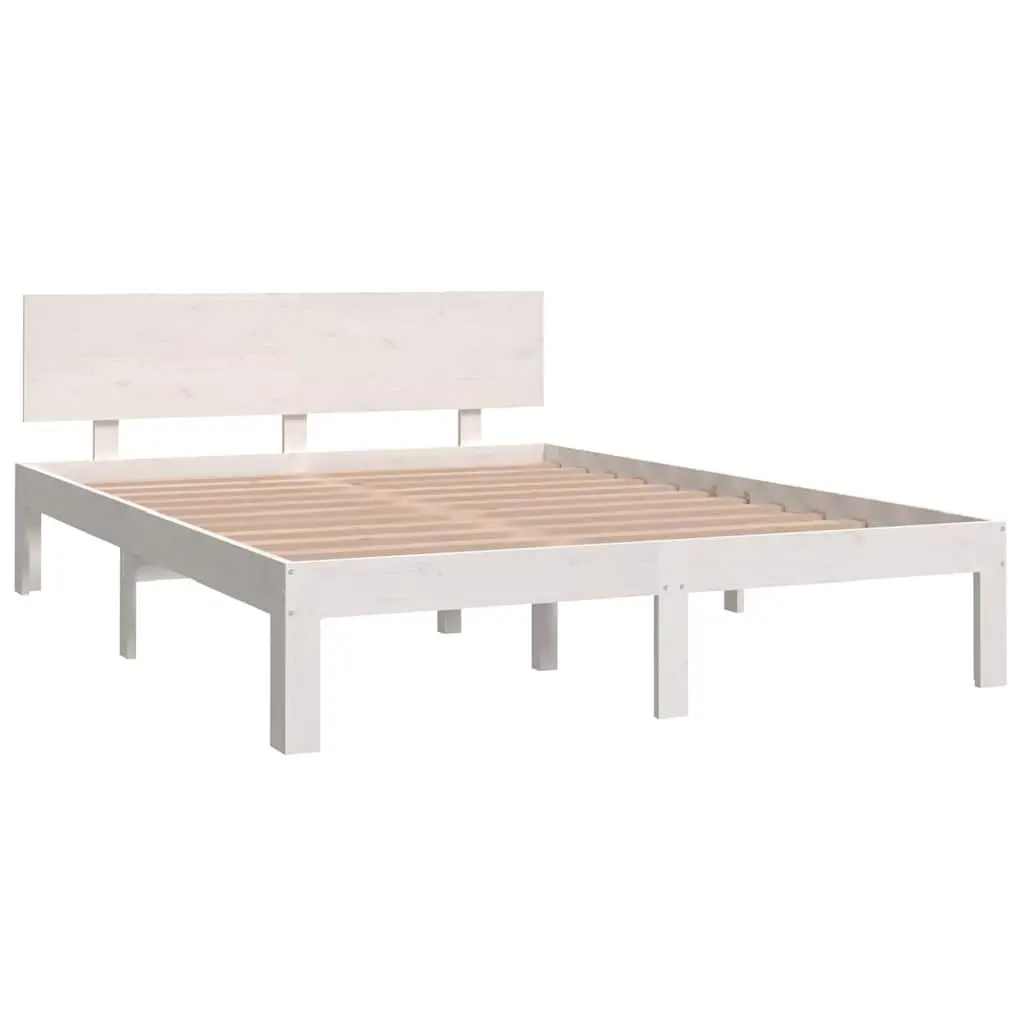 White Wooden Bed Frame 150x200cm Solid Pine Modern