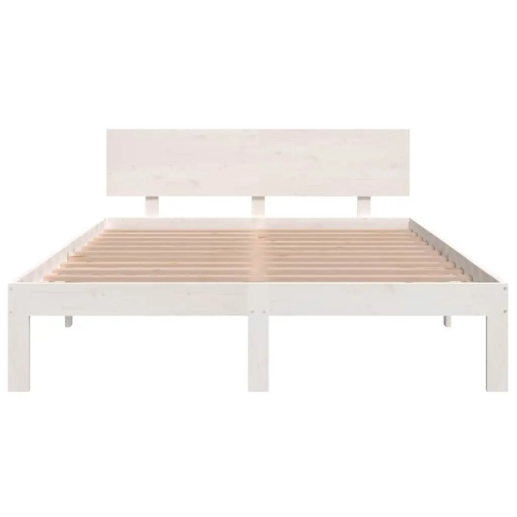 White Wooden Bed Frame 150x200cm Solid Pine Modern