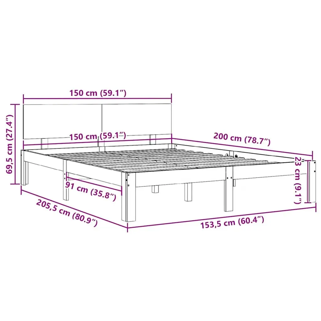 White Wooden Bed Frame 150x200cm Solid Pine Modern