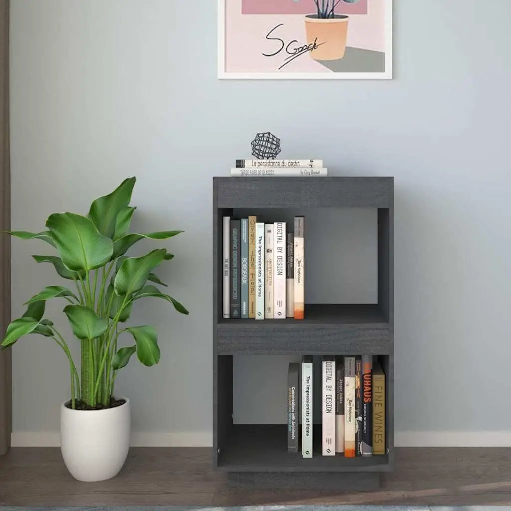 Storage Shelving Unit Bookcase Grey Solid Pinewood 40x35x71cm