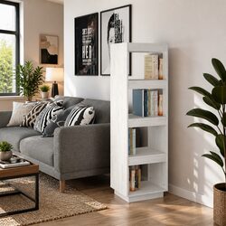 White Solid Pinewood Book Cabinet Room Divider 40x35x135 cm