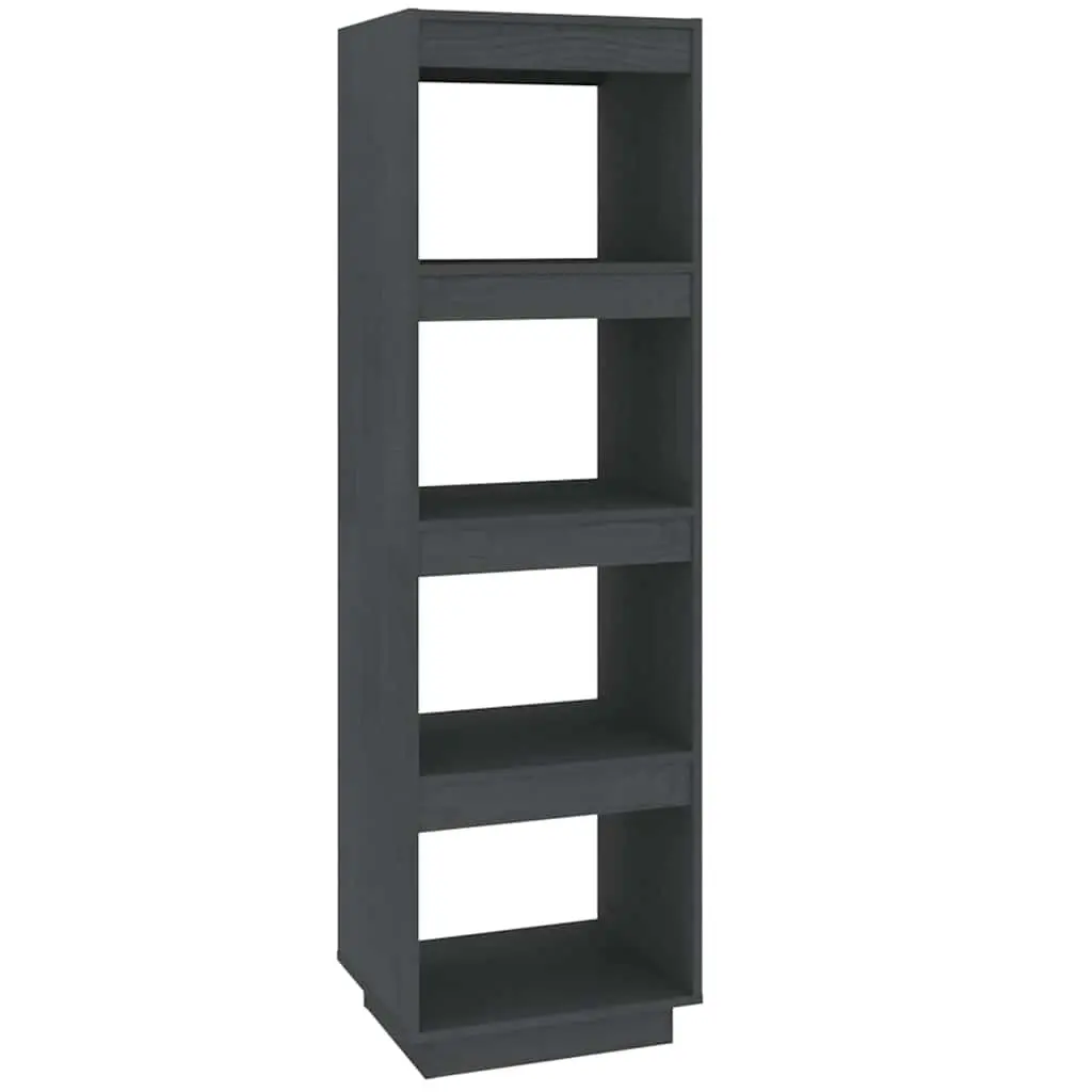 Book Cabinet Room Divider Grey Solid Pinewood Shelving Storage Unit