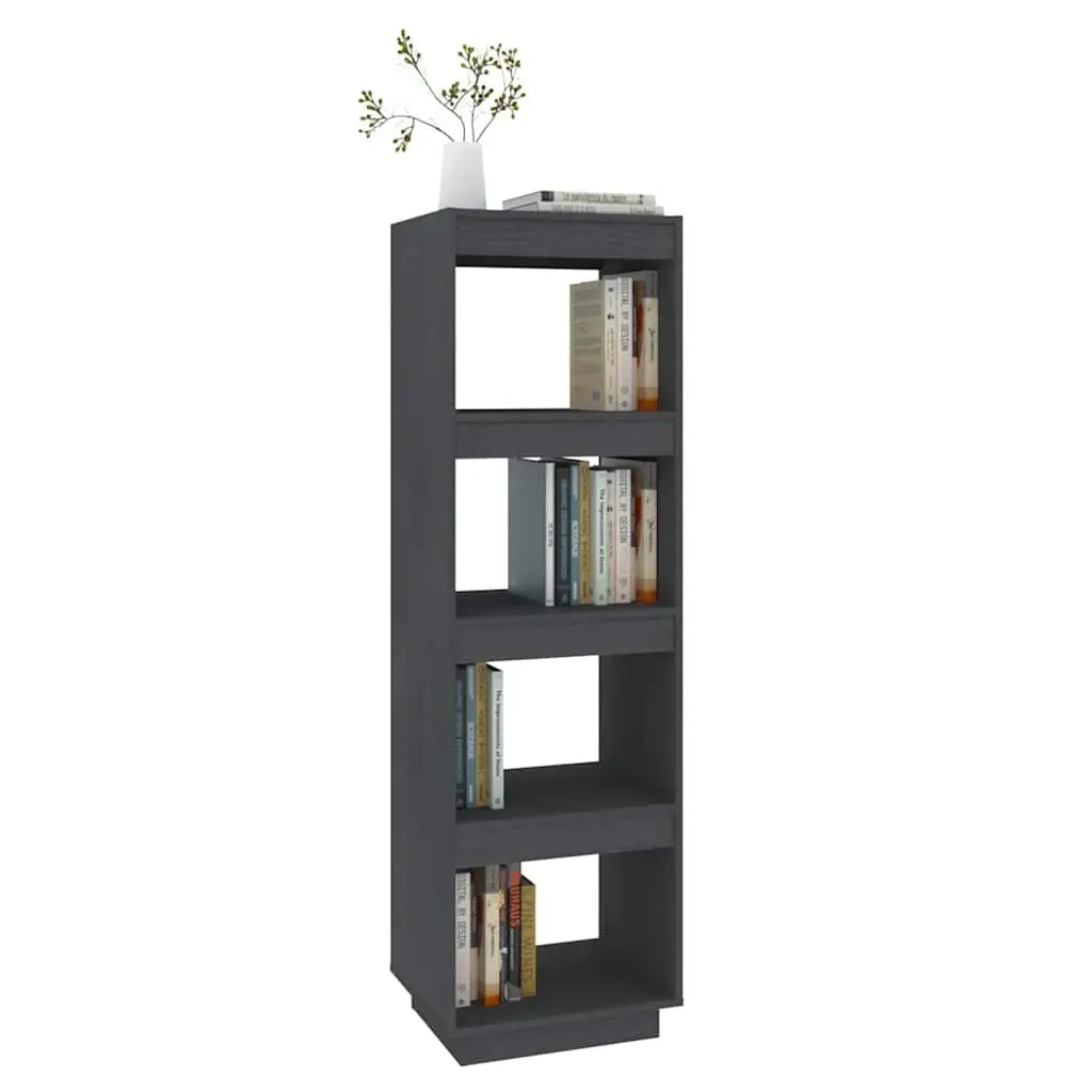 Book Cabinet Room Divider Grey Solid Pinewood Shelving Storage Unit