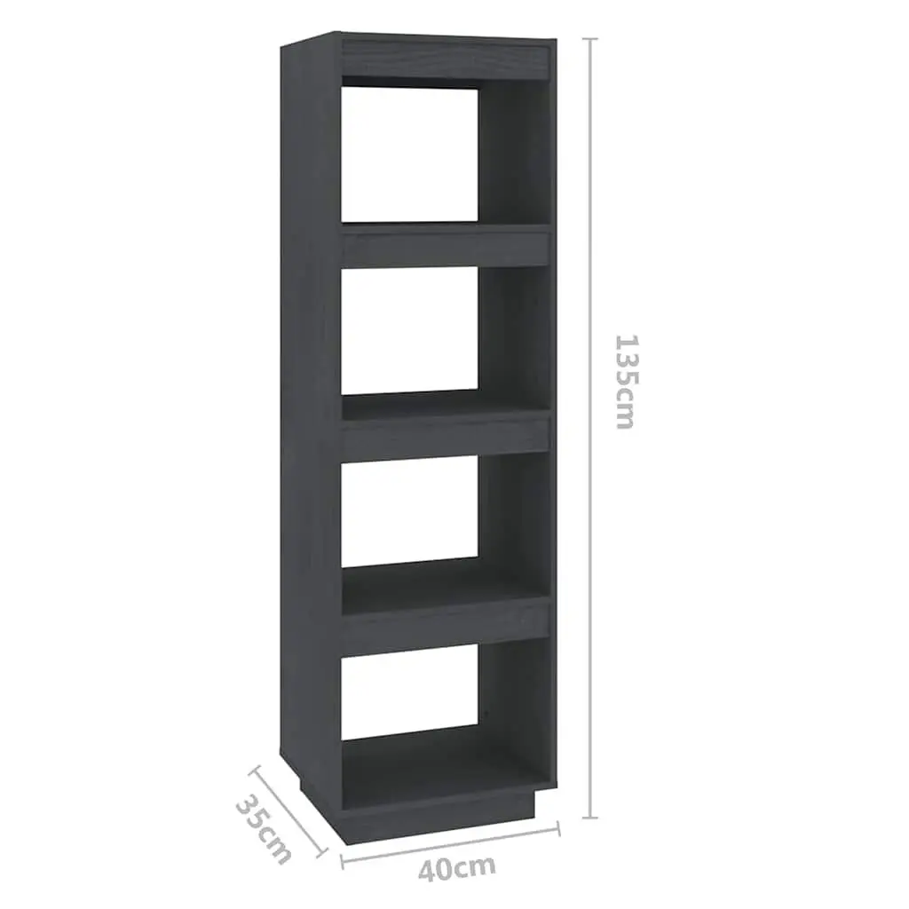 Book Cabinet Room Divider Grey Solid Pinewood Shelving Storage Unit