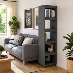 Grey Solid Wood Pine Book Cabinet Room Divider 40x35x167 cm