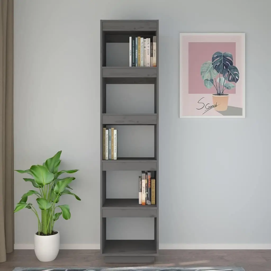 Grey Solid Wood Pine Book Cabinet Room Divider 40x35x167 cm