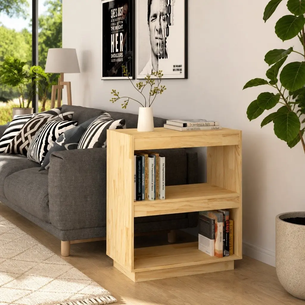 Wooden Book Cabinet Storage Shelf Organizer Stand Display 60x35x71cm Solid Pinewood Brown