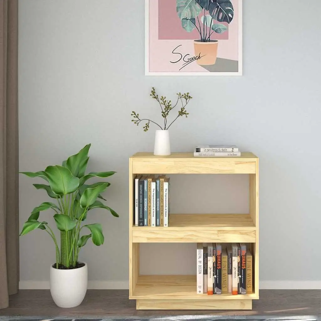 Wooden Book Cabinet Storage Shelf Organizer Stand Display 60x35x71cm Solid Pinewood Brown