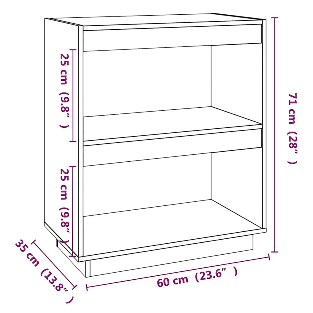 Wooden Book Cabinet Storage Shelf Organizer Stand Display 60x35x71cm Solid Pinewood Brown