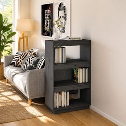 Grey Solid Wood Pine Book Cabinet Room Divider 60x35x103 cm