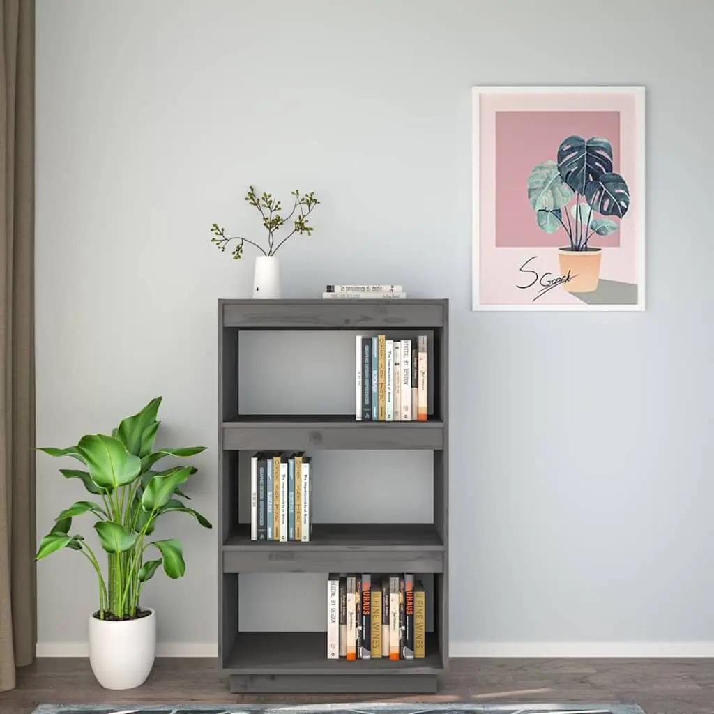 Grey Solid Wood Pine Book Cabinet Room Divider 60x35x103 cm