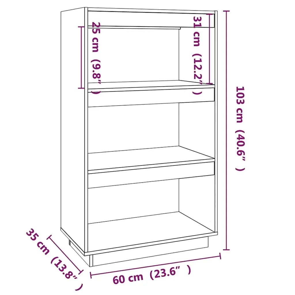 Grey Solid Wood Pine Book Cabinet Room Divider 60x35x103 cm