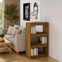 Honey Brown Wooden Book Cabinet Room Divider