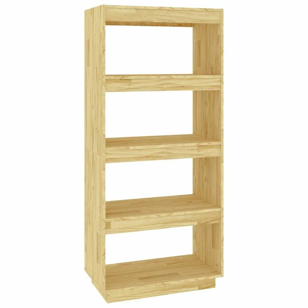 Wooden Book Cabinet Room Divider Brown Solid Pinewood Shelving Unit
