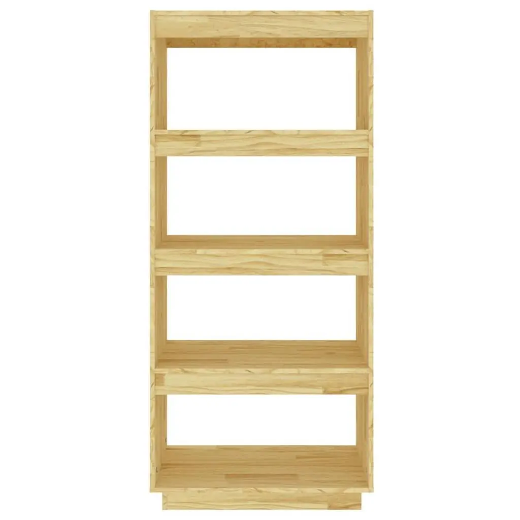Wooden Book Cabinet Room Divider Brown Solid Pinewood Shelving Unit