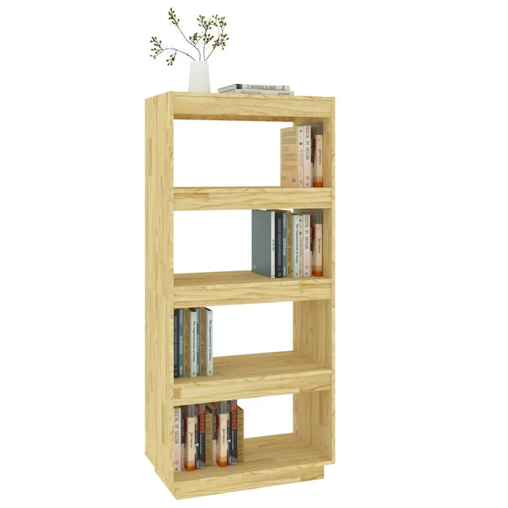 Wooden Book Cabinet Room Divider Brown Solid Pinewood Shelving Unit