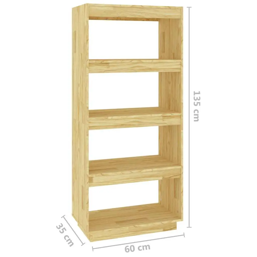 Wooden Book Cabinet Room Divider Brown Solid Pinewood Shelving Unit