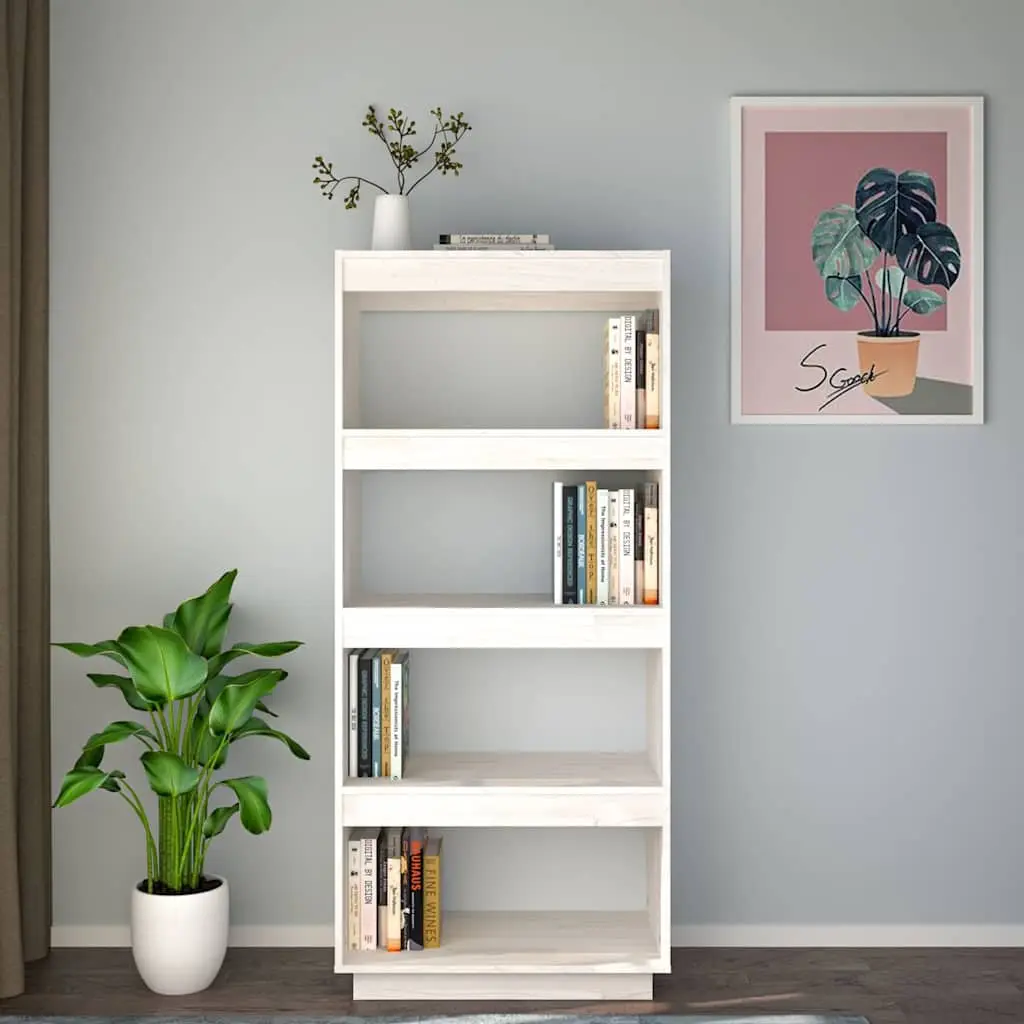 Book Cabinet Room Divider White 60x35x135 cm Solid Pinewood