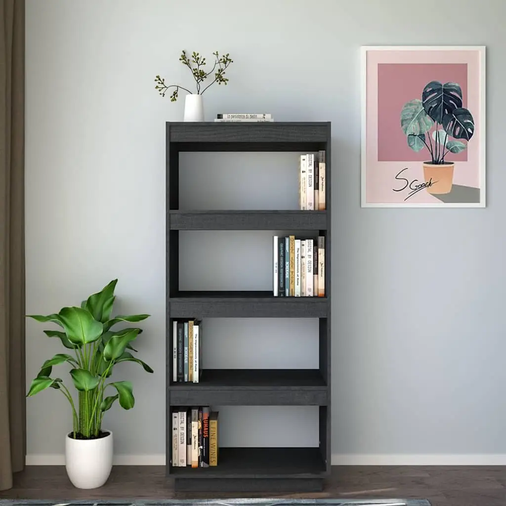 Book Cabinet Room Divider Grey 60x35x135cm Solid Pinewood Shelving Storage