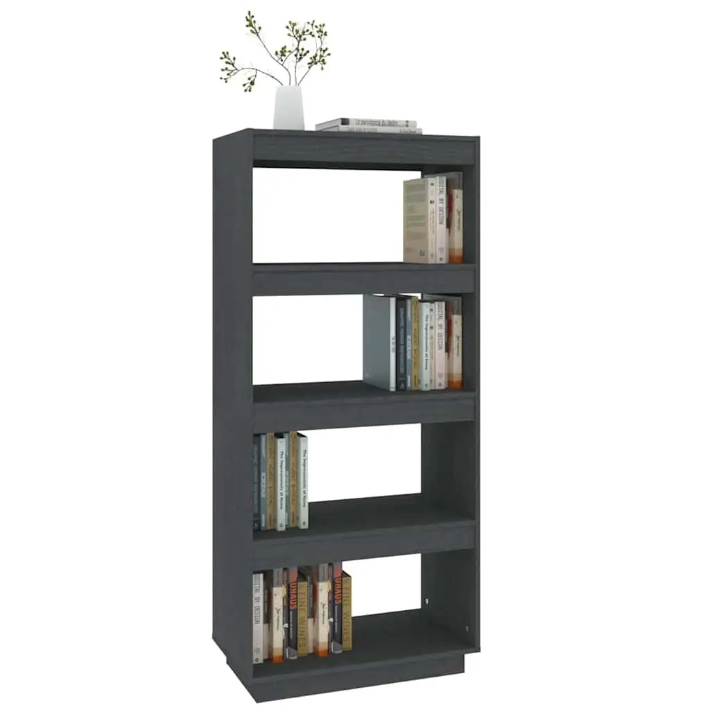 Book Cabinet Room Divider Grey 60x35x135cm Solid Pinewood Shelving Storage