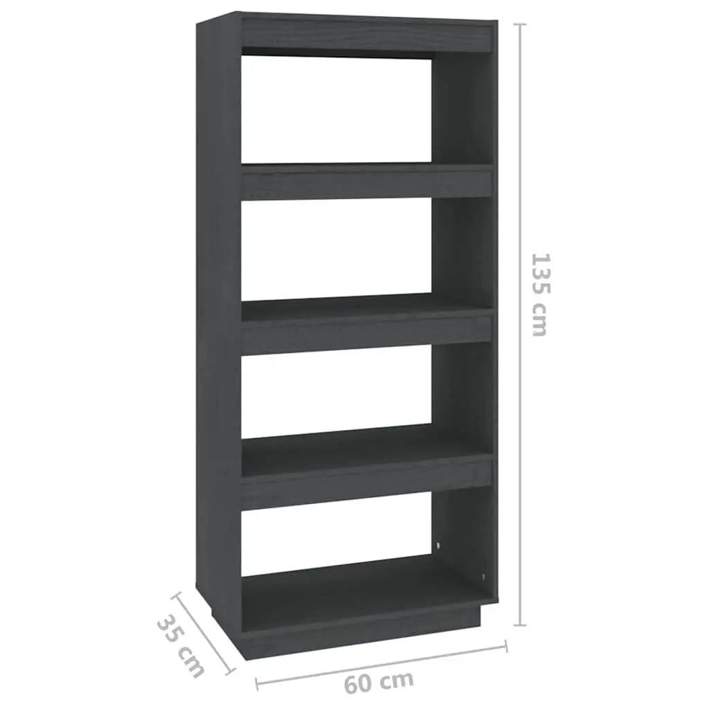 Book Cabinet Room Divider Grey 60x35x135cm Solid Pinewood Shelving Storage