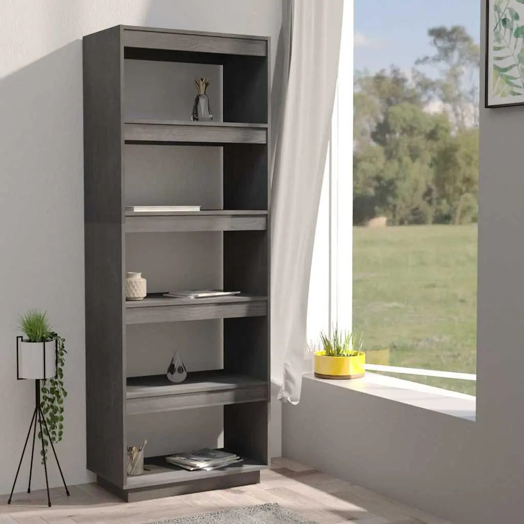 Grey Solid Pinewood Book Cabinet Room Divider
