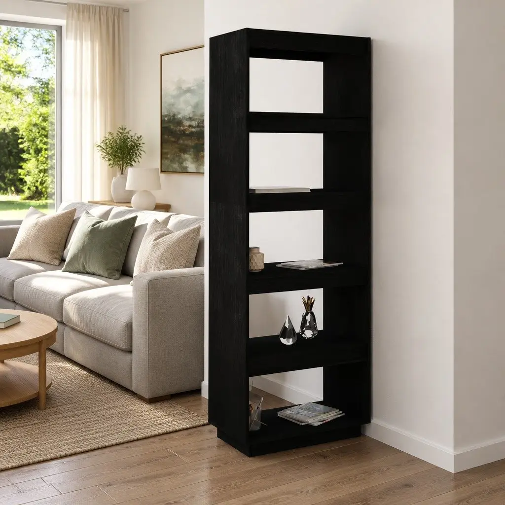 Solid Pinewood Book Cabinet Room Divider in Black