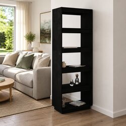 Solid Pinewood Book Cabinet Room Divider in Black