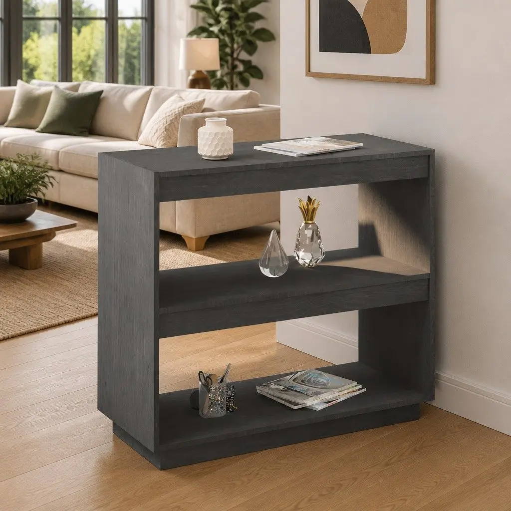 Book Cabinet Grey Solid Pinewood Bookshelf Storage Shelves Organiser
